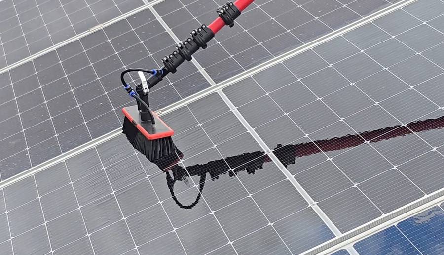 Solar panel being cleaned